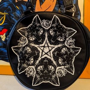 Gothic Punk Vegan Witchy Black Purse Crossbody/Handbag Cats Moon Cycle